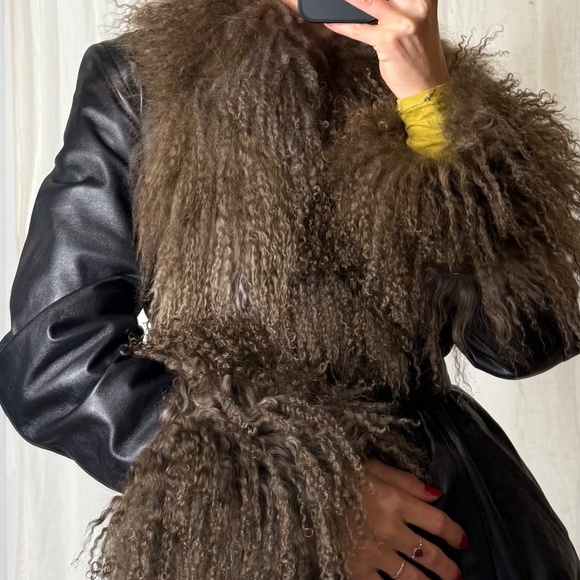 Vintage Mongolian Afghan Coat Charlotte Simone Style M Leather & Fur Shearling - Picture 4 of 9